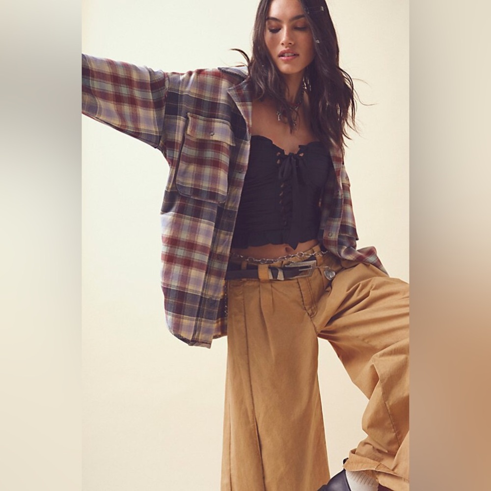 Free People Plaid Izzie Cargo Shirt